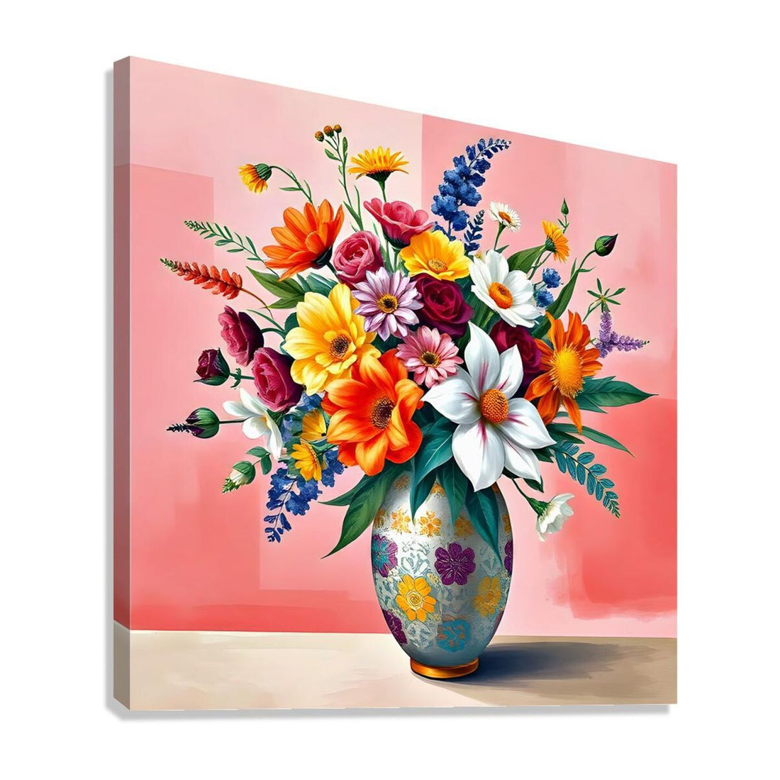 Colorful Vase Filled Flowers Still Life Print-11908 Giclée Stretched Canvas Print Visual Wall Art