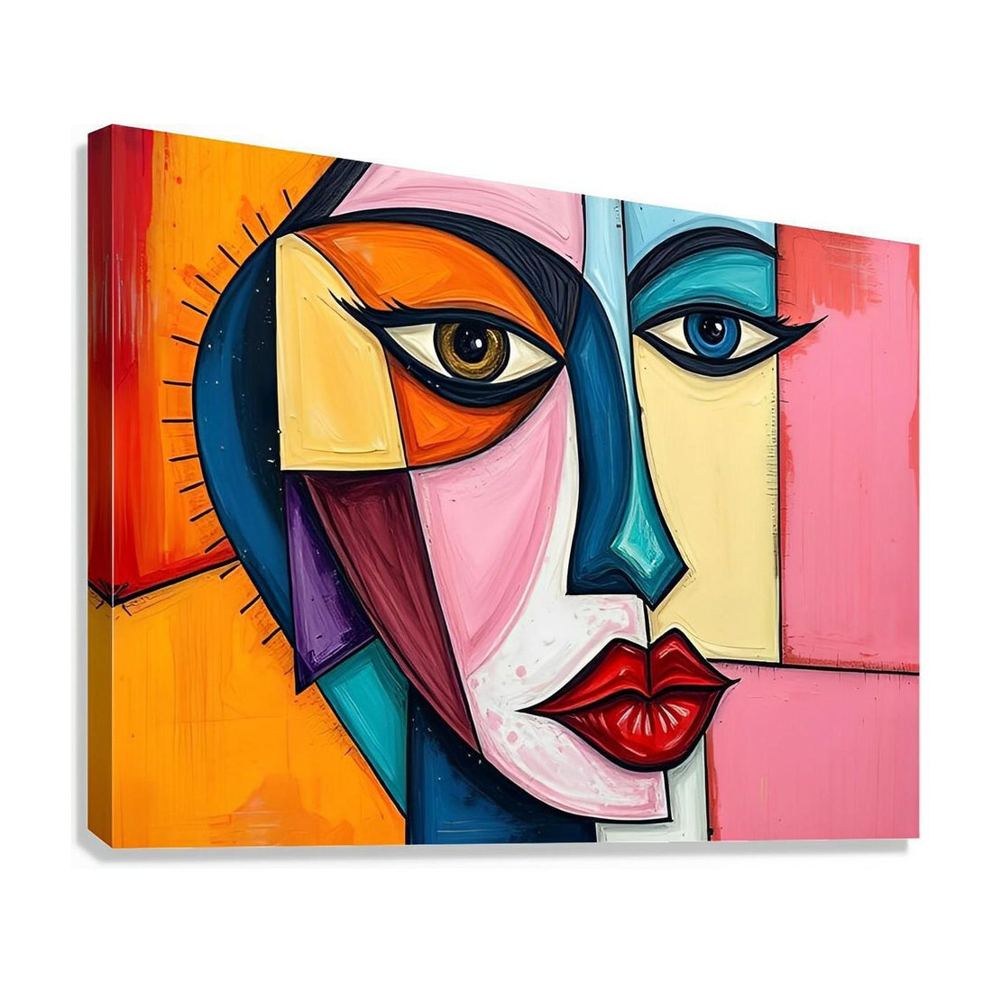 Colorful Visage, Abstract Art Print 43635 Giclée Stretched Canvas Print Visual Wall Art