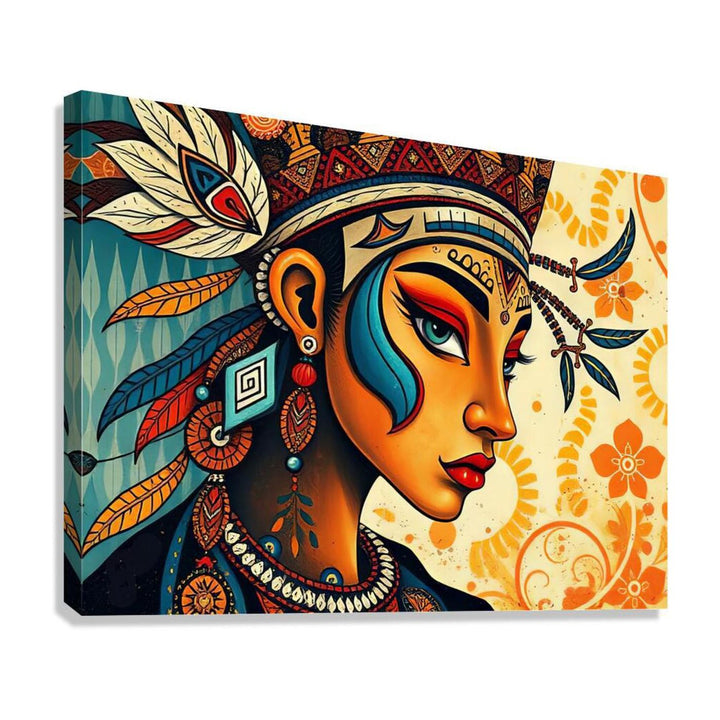 Colourful Tribal Woman, Abstract Art Print 43644 Giclée Stretched Canvas Print Visual Wall Art