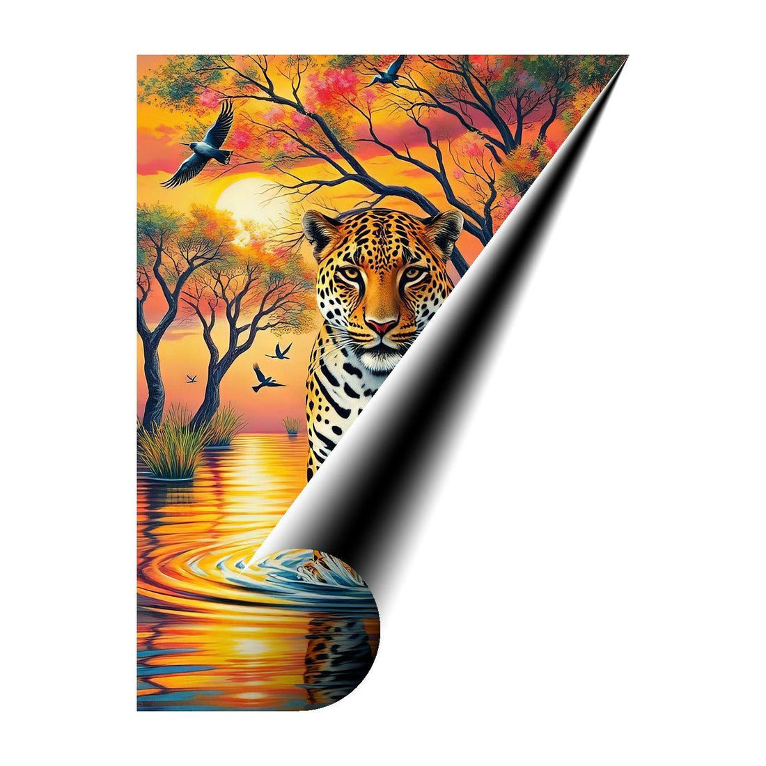 Cute Leopard Standing In Water, Animal Art Print 34819 Giclee Rolled Canvas Print Visual Wall Art