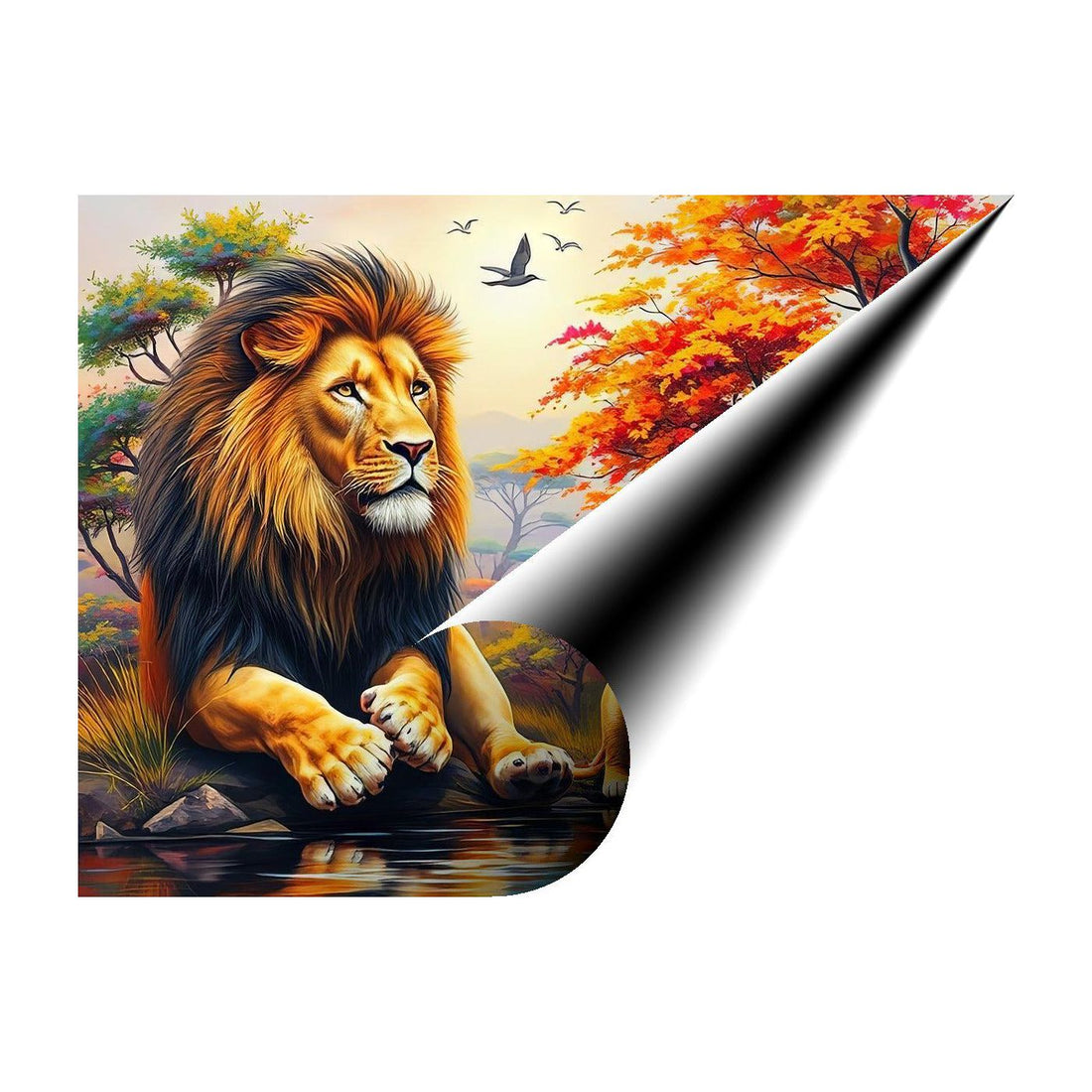 Cute Lions Cubs And The King, Animal Art Print 43834 Giclee Rolled Canvas Print Visual Wall Art