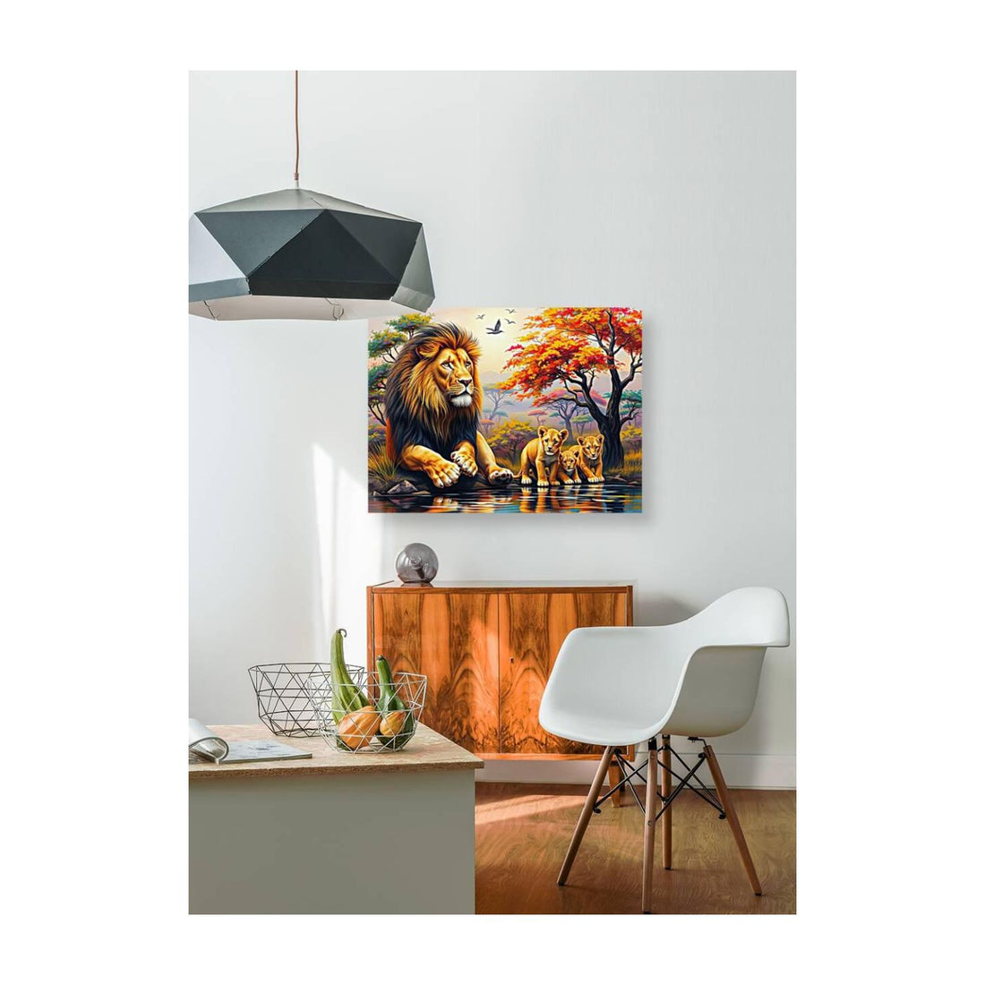 Cute Lions Cubs And The King, Animal Art Print 43834 Visual Wall Art