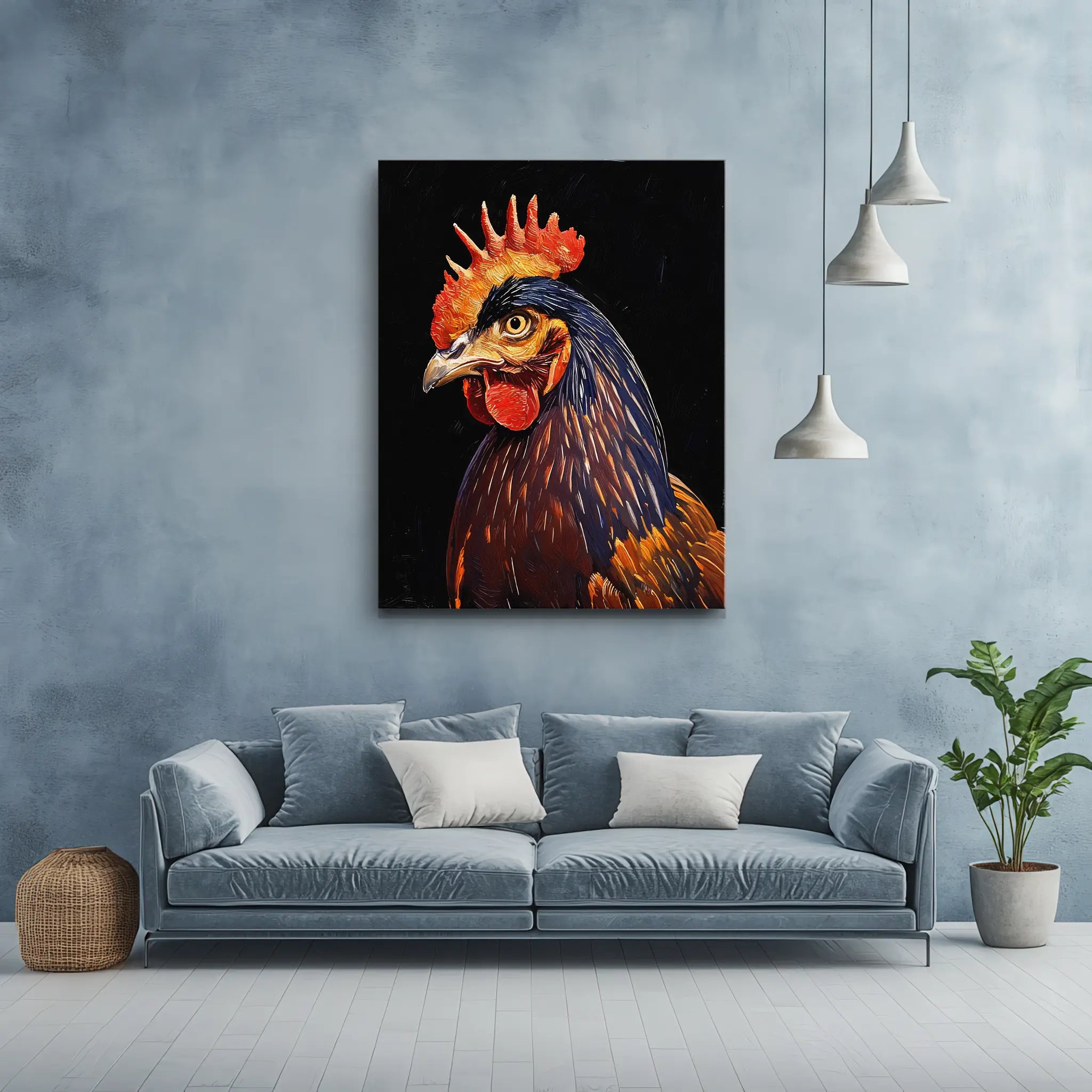 Dark Feathered Rooster Regal Fowl Giclée Print 456017 Visual Wall Art AR3:4V-AR4:5V Giclée Print