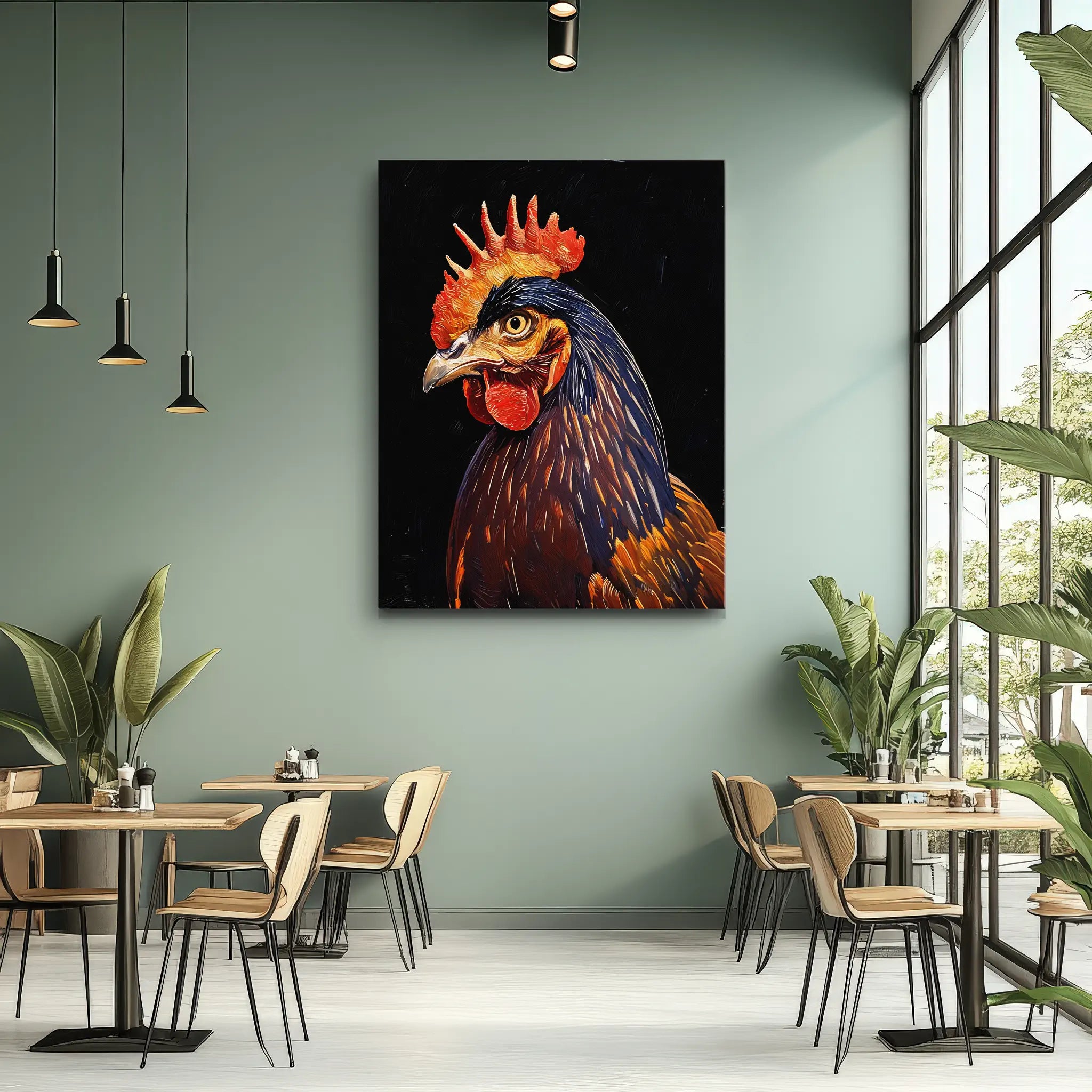 Dark Feathered Rooster Regal Fowl Giclée Print 456017 Visual Wall Art AR3:4V-AR4:5V Giclée Print