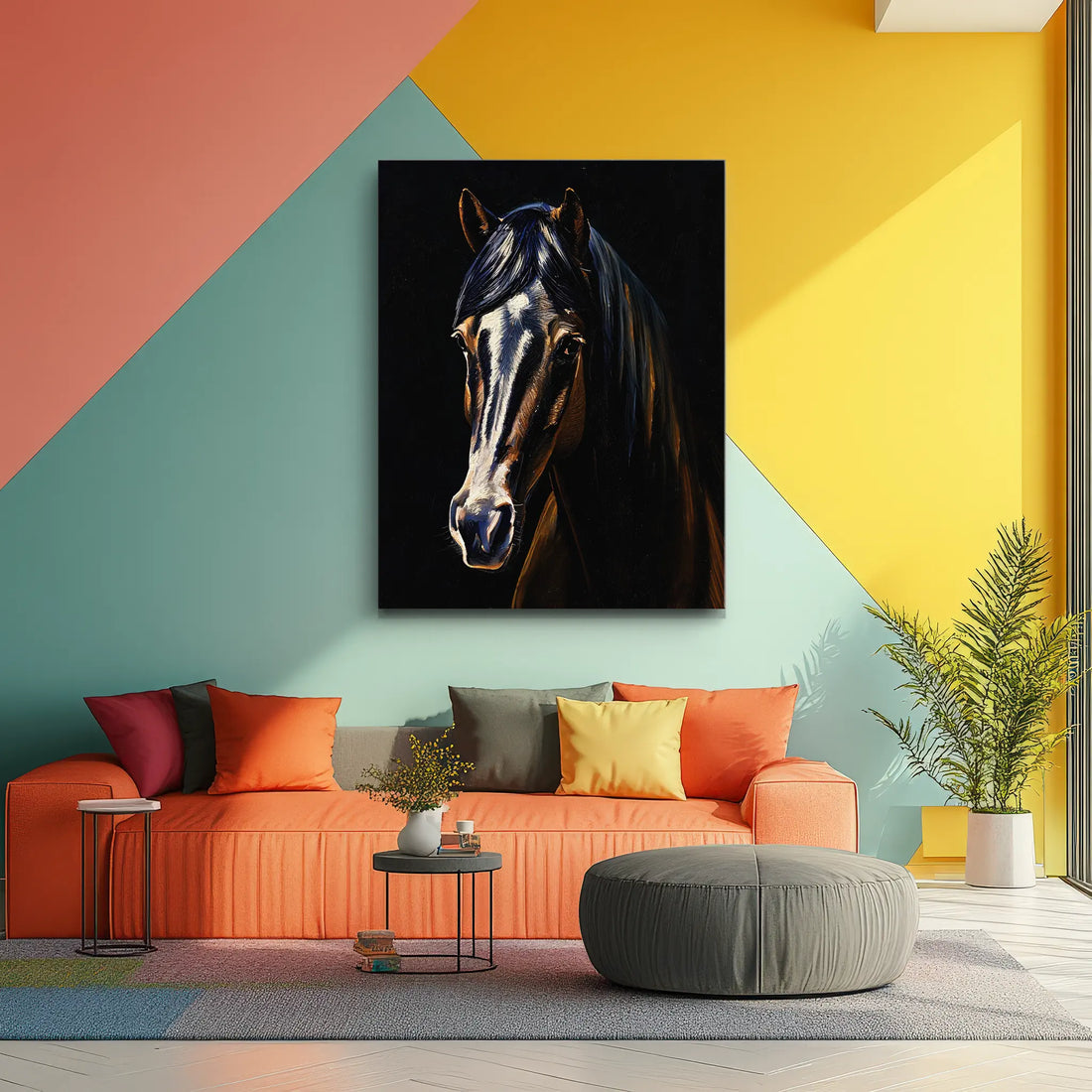 Dark Horse with White Blaze Giclée Print 456018 Visual Wall Art AR3:4V-AR4:5V Giclée Print