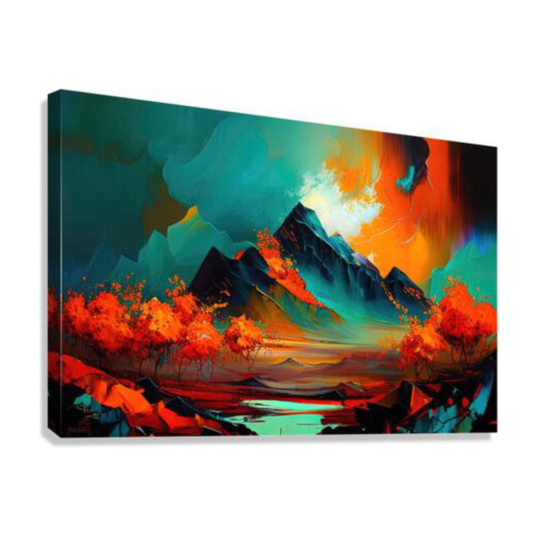 Dark Red Mountains, Landscape Nature Art Print 32308 Giclée Stretched Canvas Print Visual Wall Art