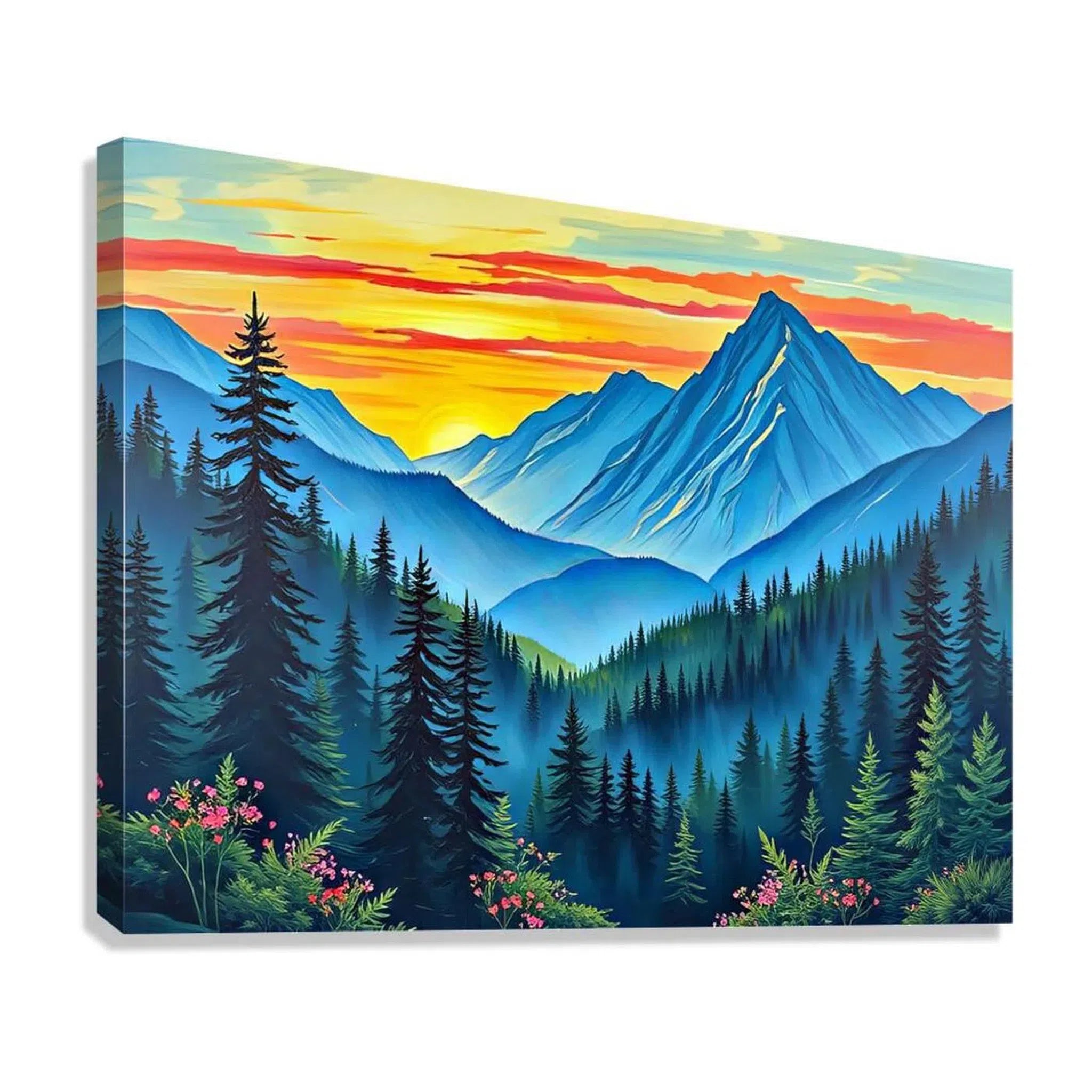 Dewy Morning Peaks Nature Art Print 43712 Giclée Stretched Canvas Print Visual Wall Art