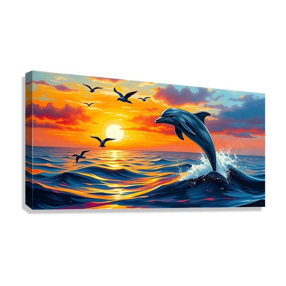 Dolphin Porpoising,Animal Art Print 21604 Giclée Stretched Canvas Print Visual Wall Art