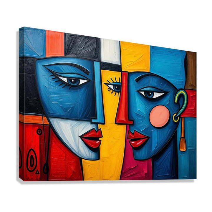 Dual Blue Faces, Abstract Art Print 43626 Giclée Stretched Canvas Print Visual Wall Art