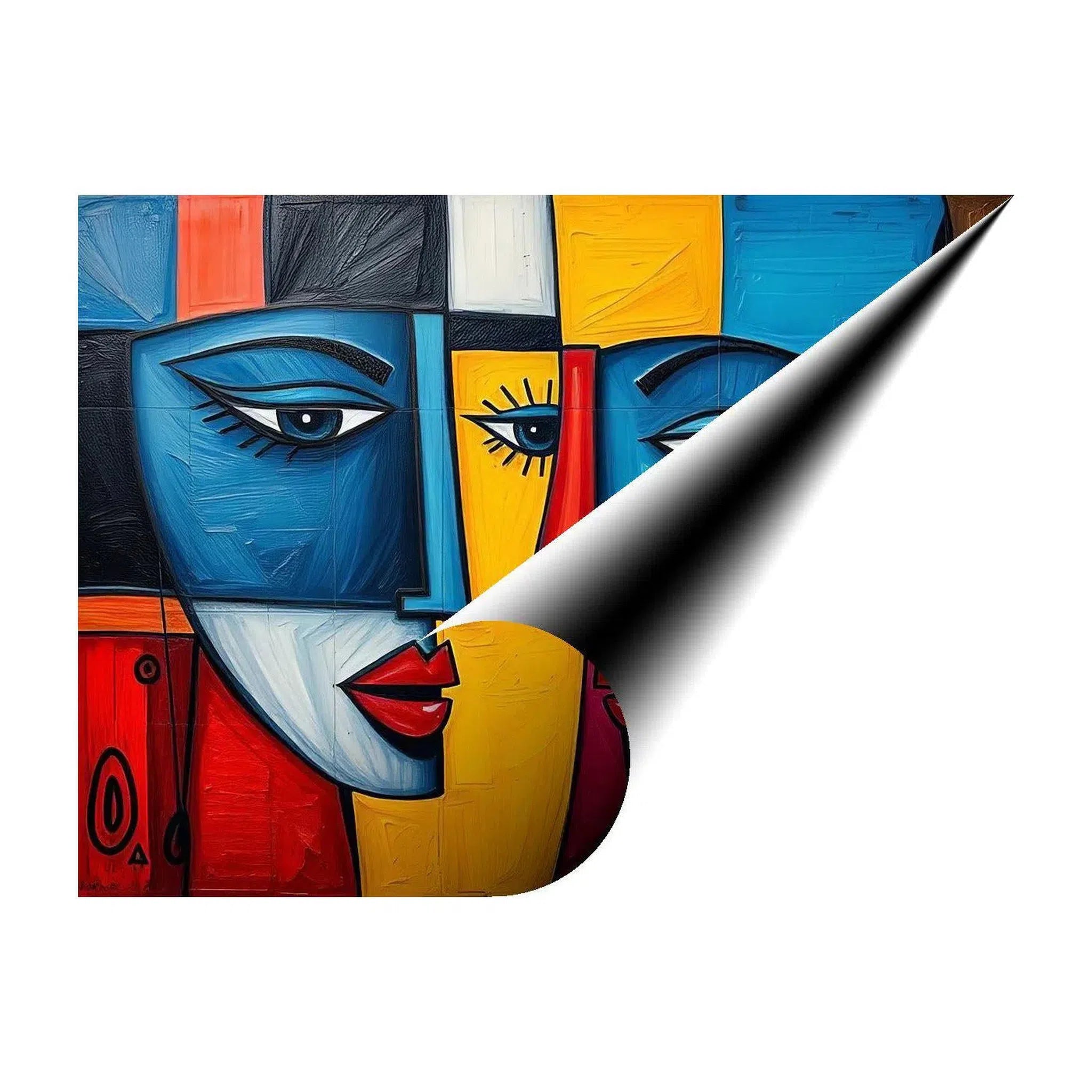 Dual Blue Faces, Abstract Art Print 43626 Giclée Rolled Canvas Print Visual Wall Art