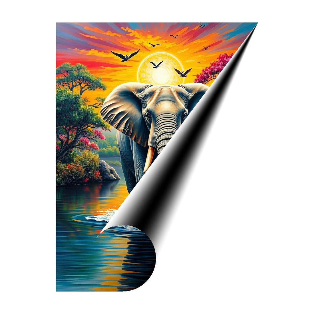 Elephant Walking In River, Animal Art Print 34813 Giclee Rolled Canvas Print Visual Wall Art