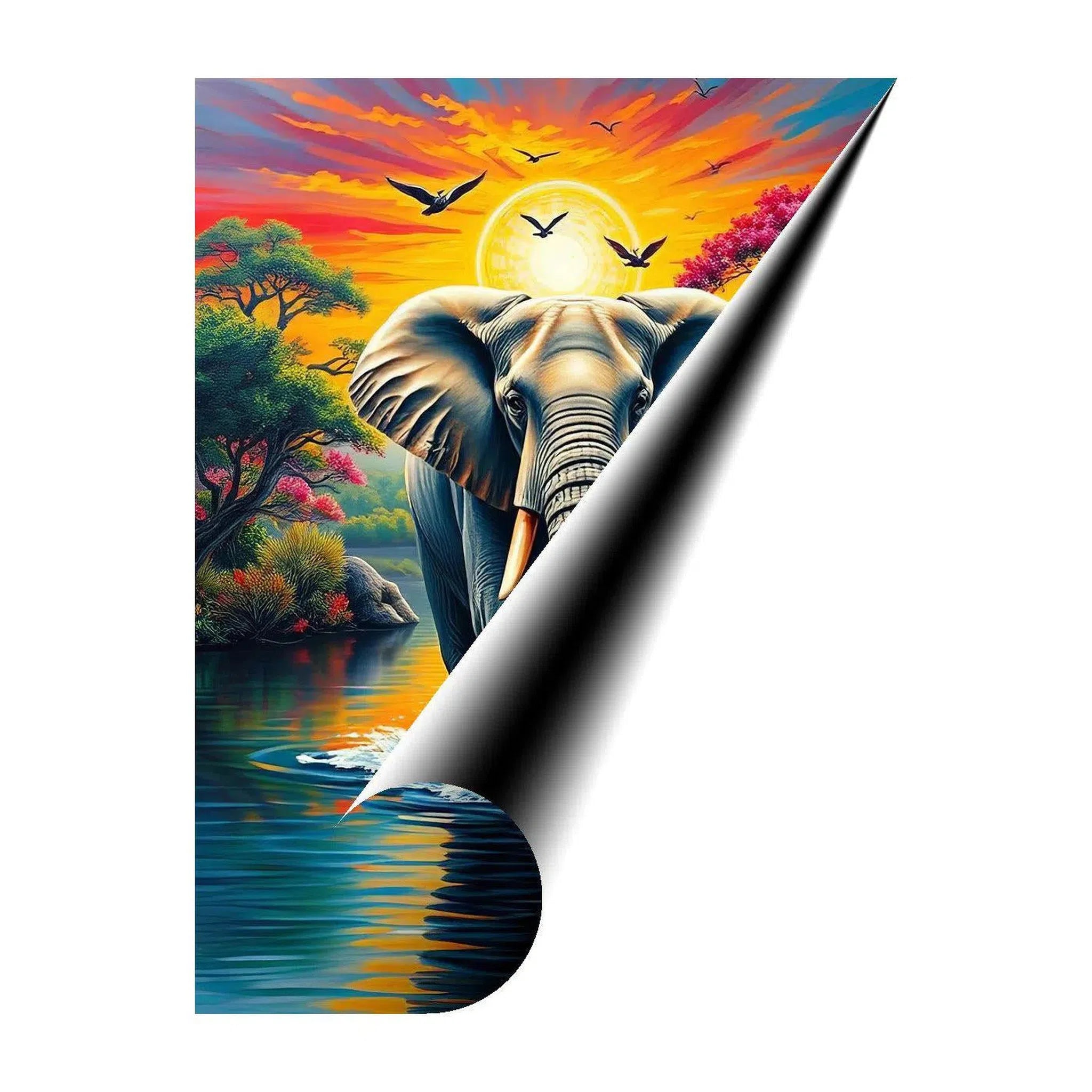 Elephant Walking In River, Animal Art Print 34813 Giclée Rolled Canvas Print Visual Wall Art