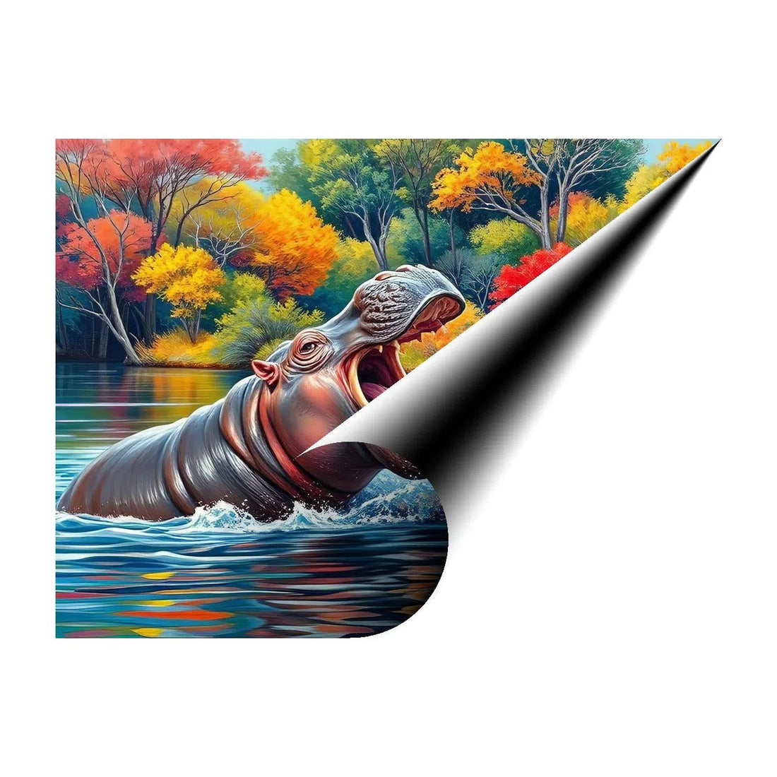 Engaging Hippo In River, Animal Art Print 43817 Giclée Rolled Canvas Print Visual Wall Art