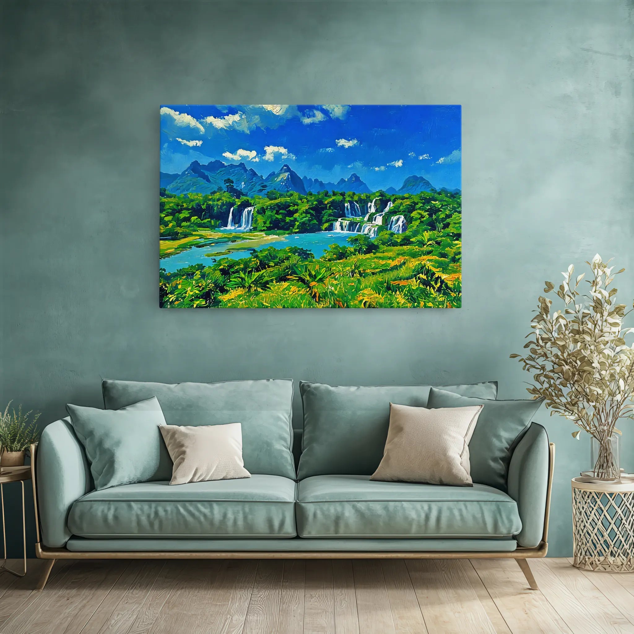Expansive Waterfalls and Green Landscape Giclée Print 323014 Visual Wall Art AR3:2H Giclée Print