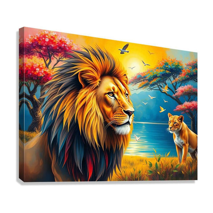 Female Lion With The King, Animal Art Print 43830 Giclée Stretched Canvas Print Visual Wall Art