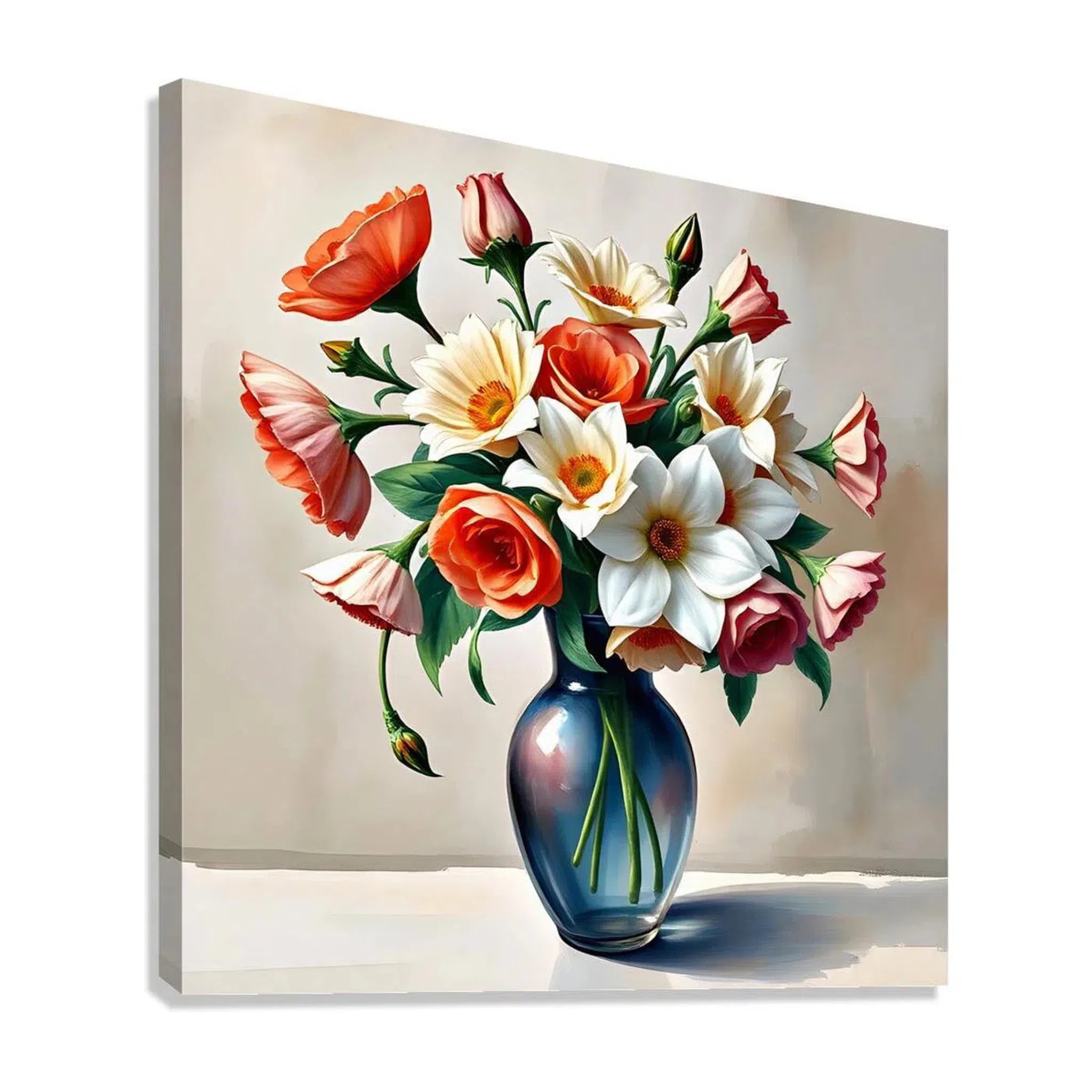 Flowers In Dark Blue Vase Still Life Print 11912 Giclée Stretched Canvas Print Visual Wall Art
