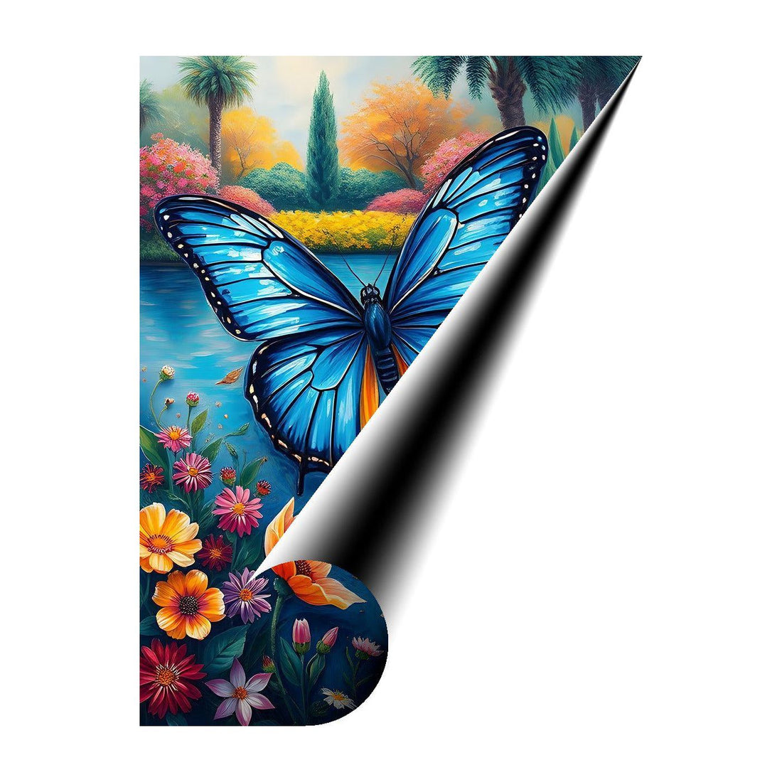 Flying Morpho Blue Butterfly, Insect Art Print 34213 Giclee Rolled Canvas Print Visual Wall Art