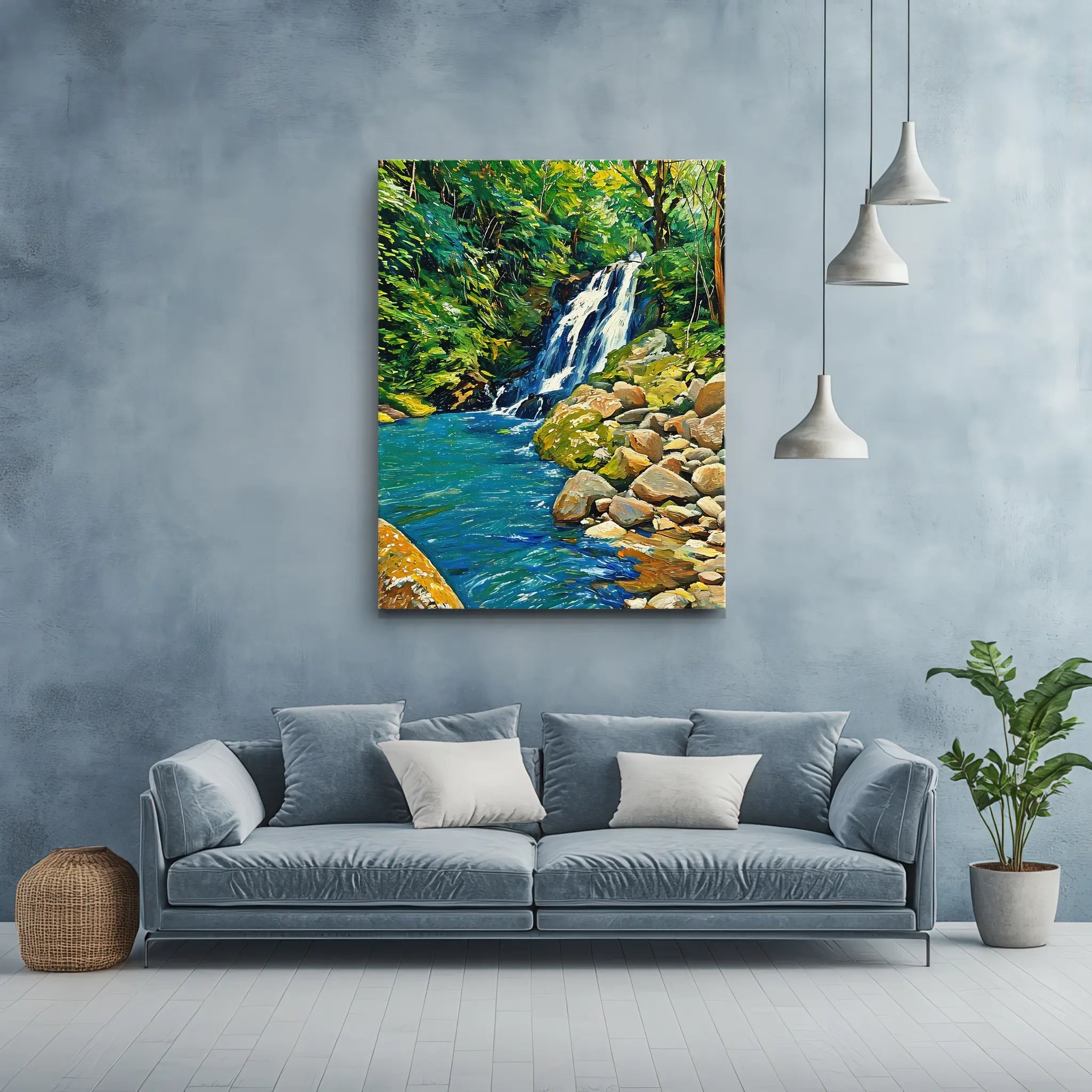 Forest Waterfall and River Giclée Print 455001 Visual Wall Art AR3:4V-AR4:5V Giclée Print