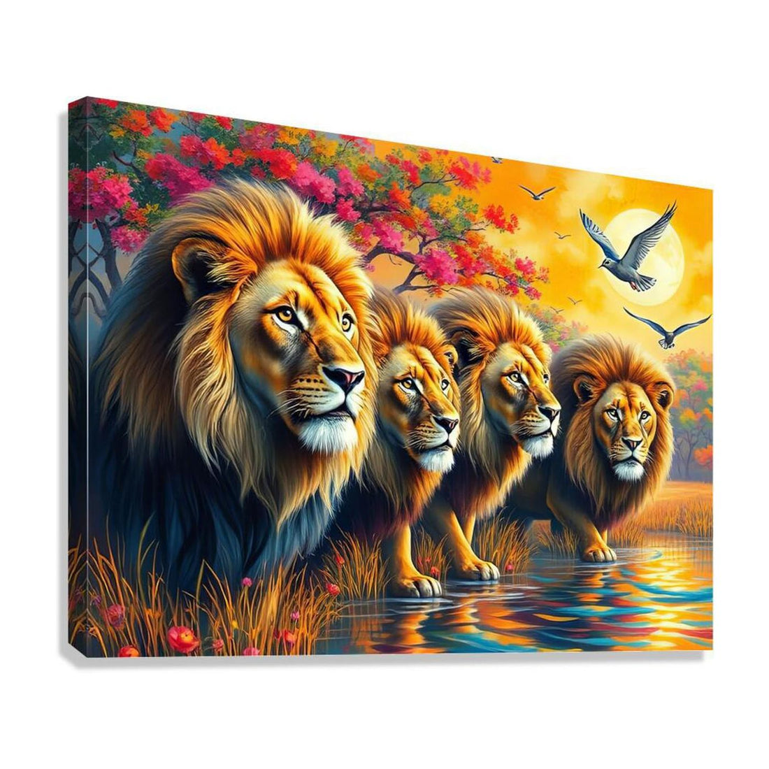 Four Lions Brothers, Animal Art Print 43816 Giclée Stretched Canvas Print Visual Wall Art