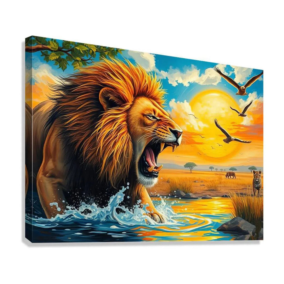 Furious Lion Engaging, Animal Art Print 43831 Giclée Stretched Canvas Print Visual Wall Art