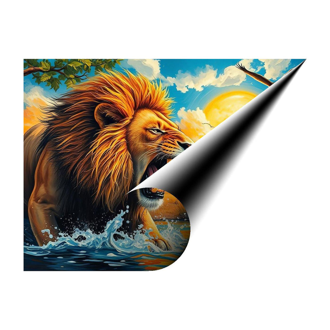 Furious Lion Engaging, Animal Art Print 43831 Giclee Rolled Canvas Print Visual Wall Art