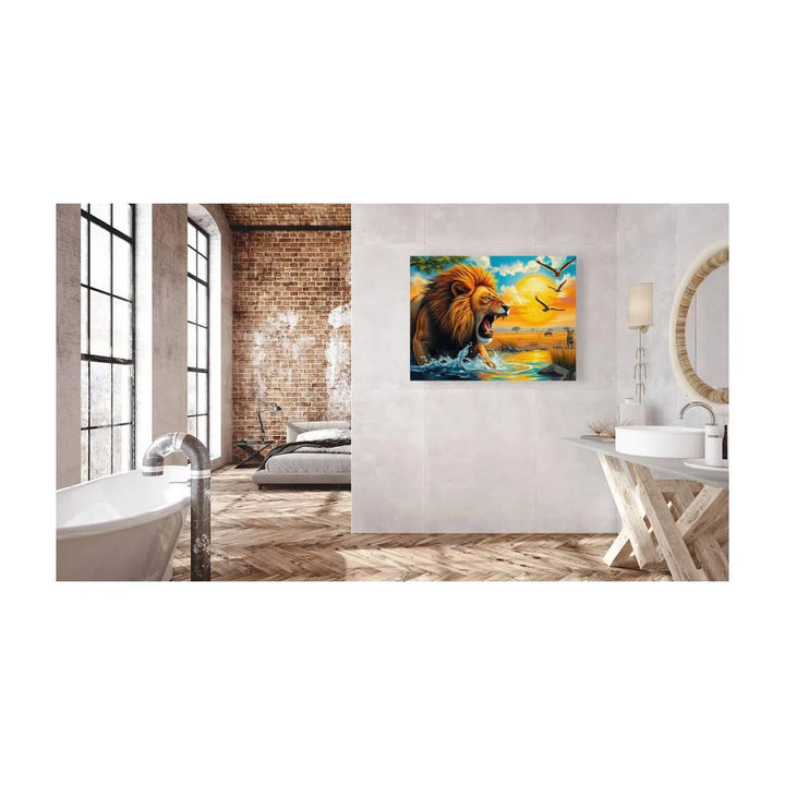 Furious Lion Engaging, Animal Art Print 43831 Visual Wall Art