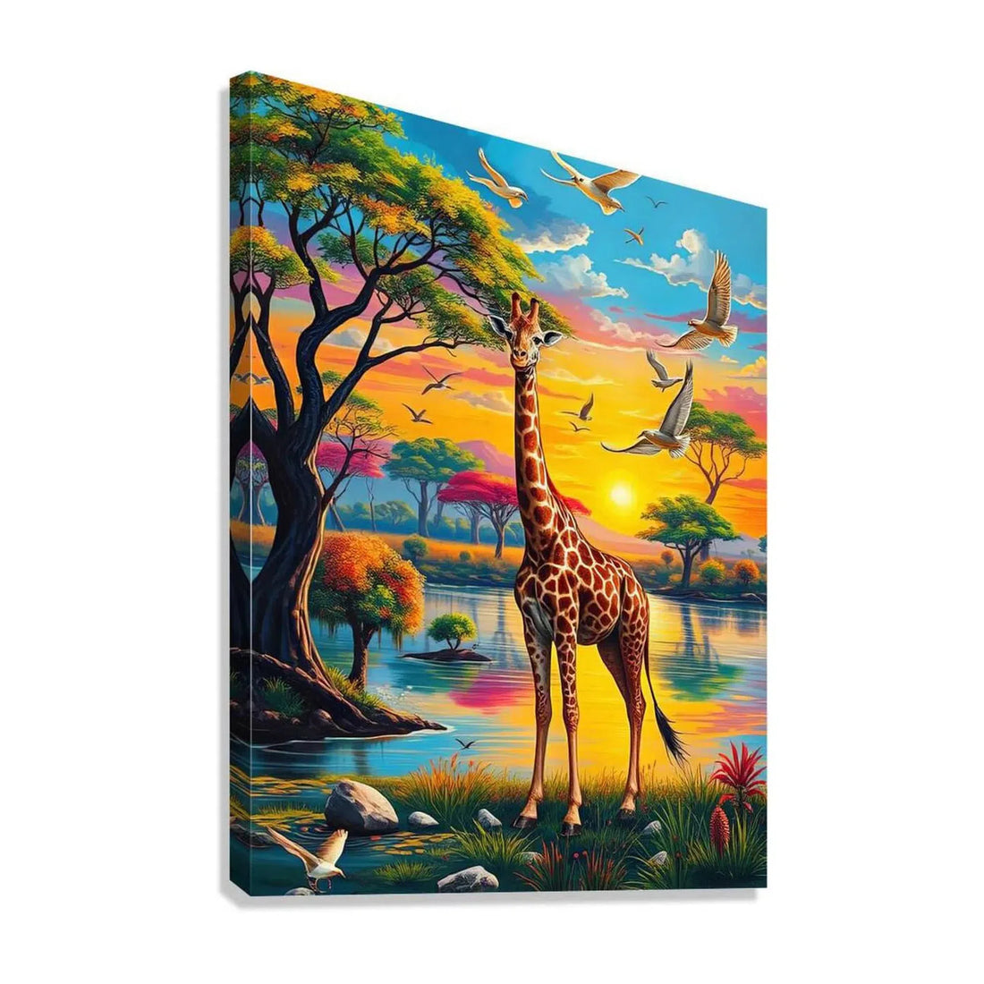 Giraffe Standing By The River, Animal Art Print 34814 Giclée Stretched Canvas Print Visual Wall Art