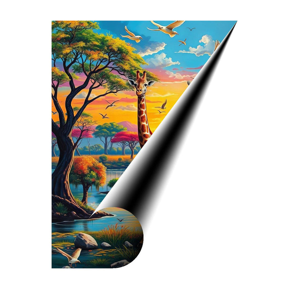 Giraffe Standing By The River, Animal Art Print 34814 Giclee Rolled Canvas Print Visual Wall Art