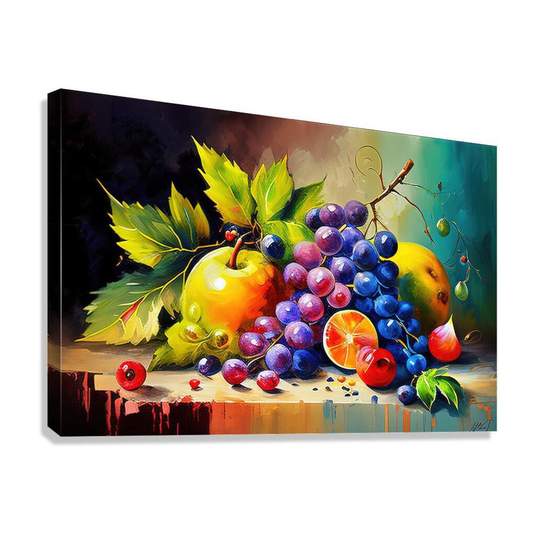 Grape Vine With Two Apples,Still Life Nature Art Print 32601 Giclée Stretched Canvas Print Visual Wall Art