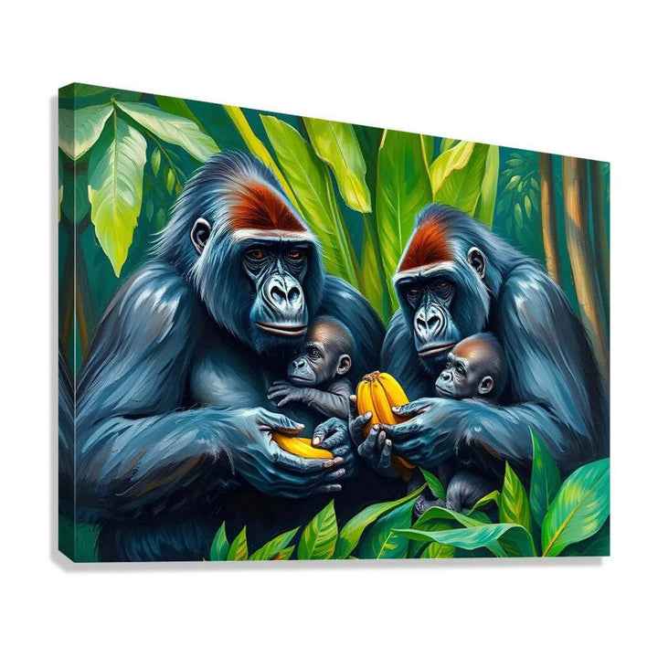 Great Apes Gorillas Sharing Fruits, Animal Art Print 43809 Giclée Stretched Canvas Print Visual Wall Art