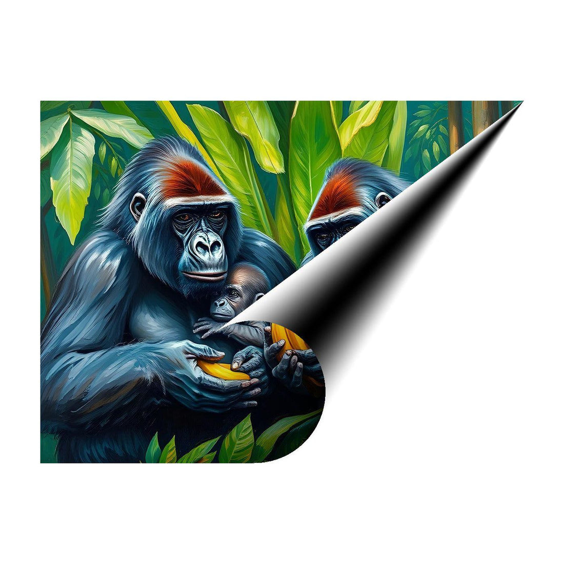 Great Apes Gorillas Sharing Fruits, Animal Art Print 43809 Giclee Rolled Canvas Print Visual Wall Art