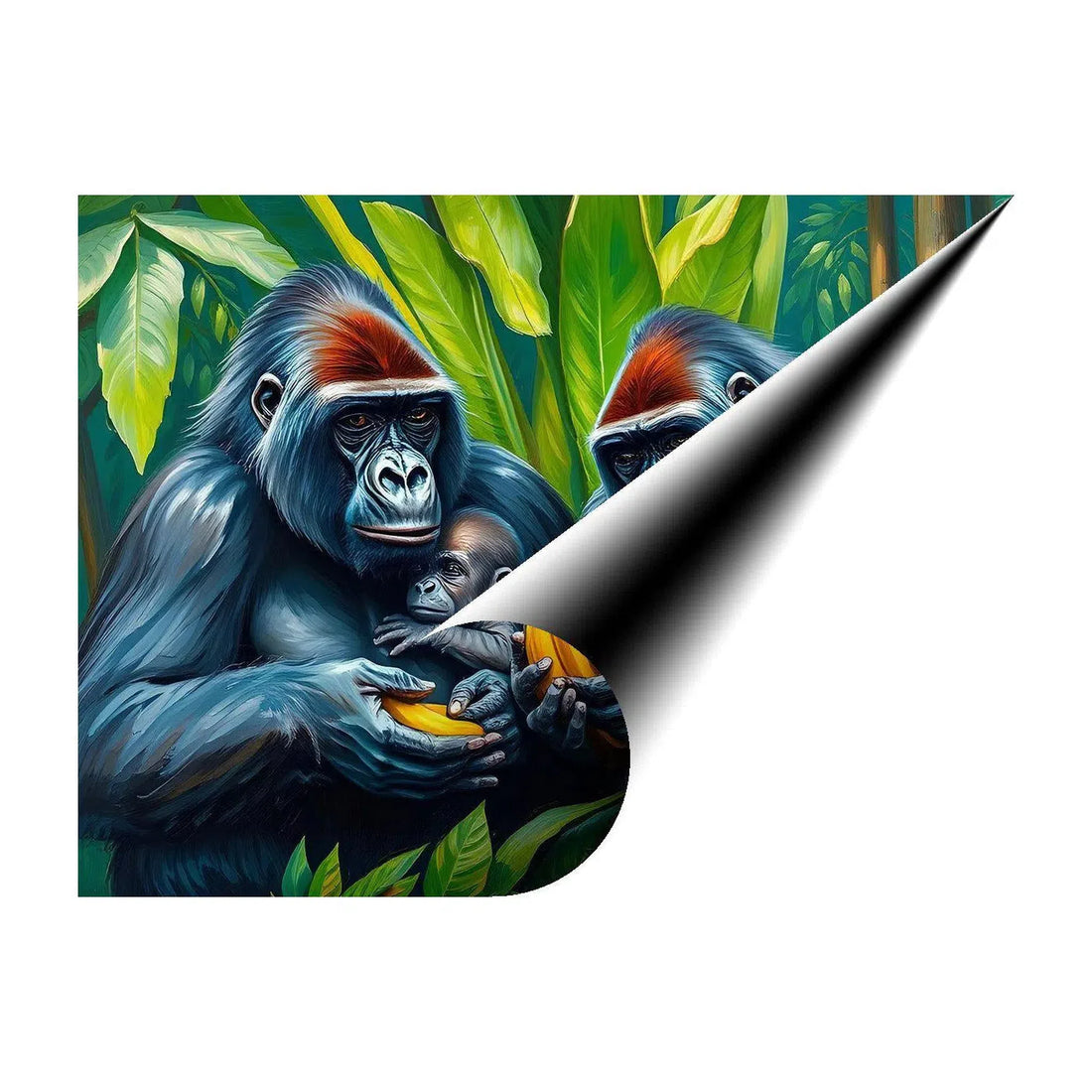 Great Apes Gorillas Sharing Fruits, Animal Art Print 43809 Giclée Rolled Canvas Print Visual Wall Art