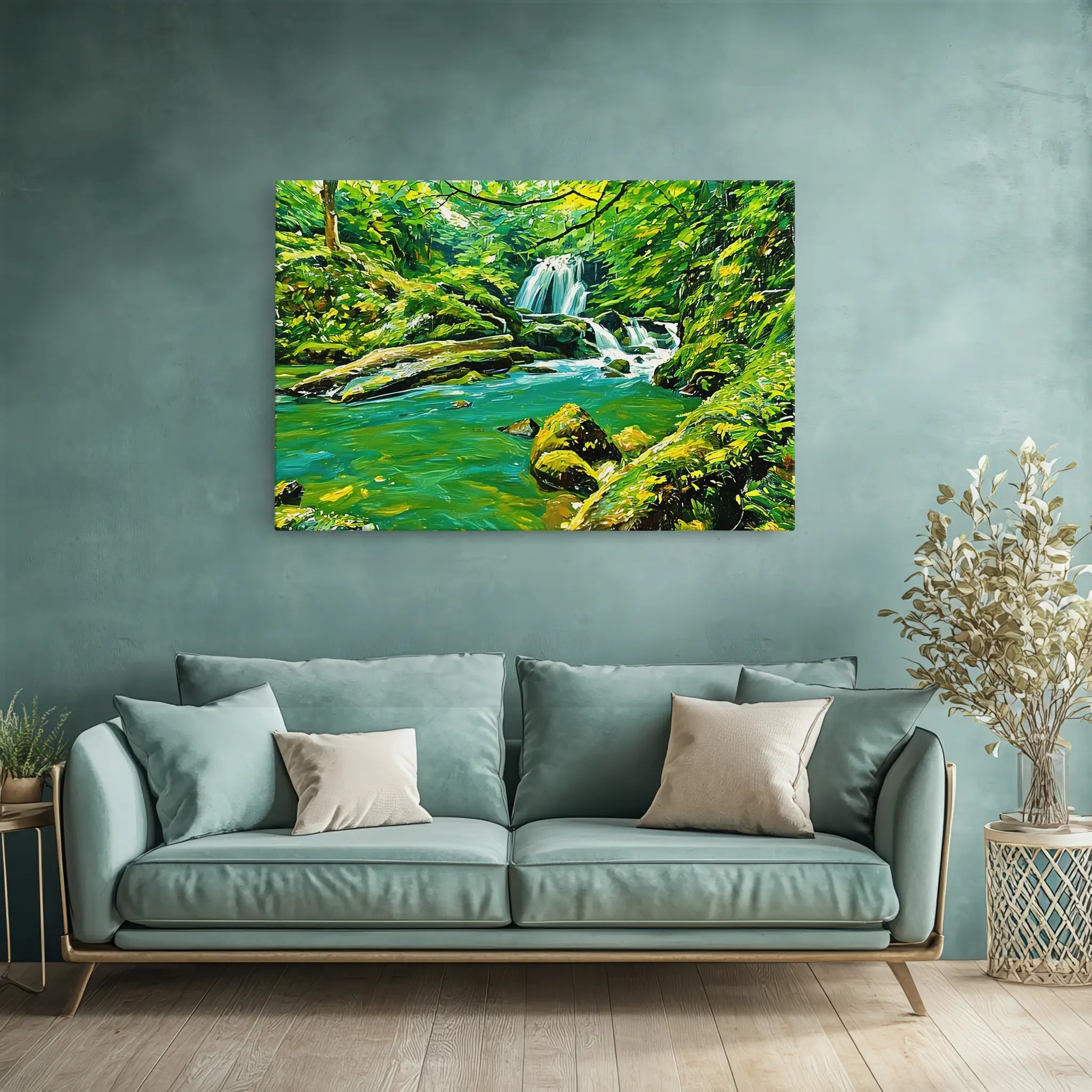 Green Forest Stream with Waterfall Giclée Print 323018 Visual Wall Art AR3:2H Giclée Print