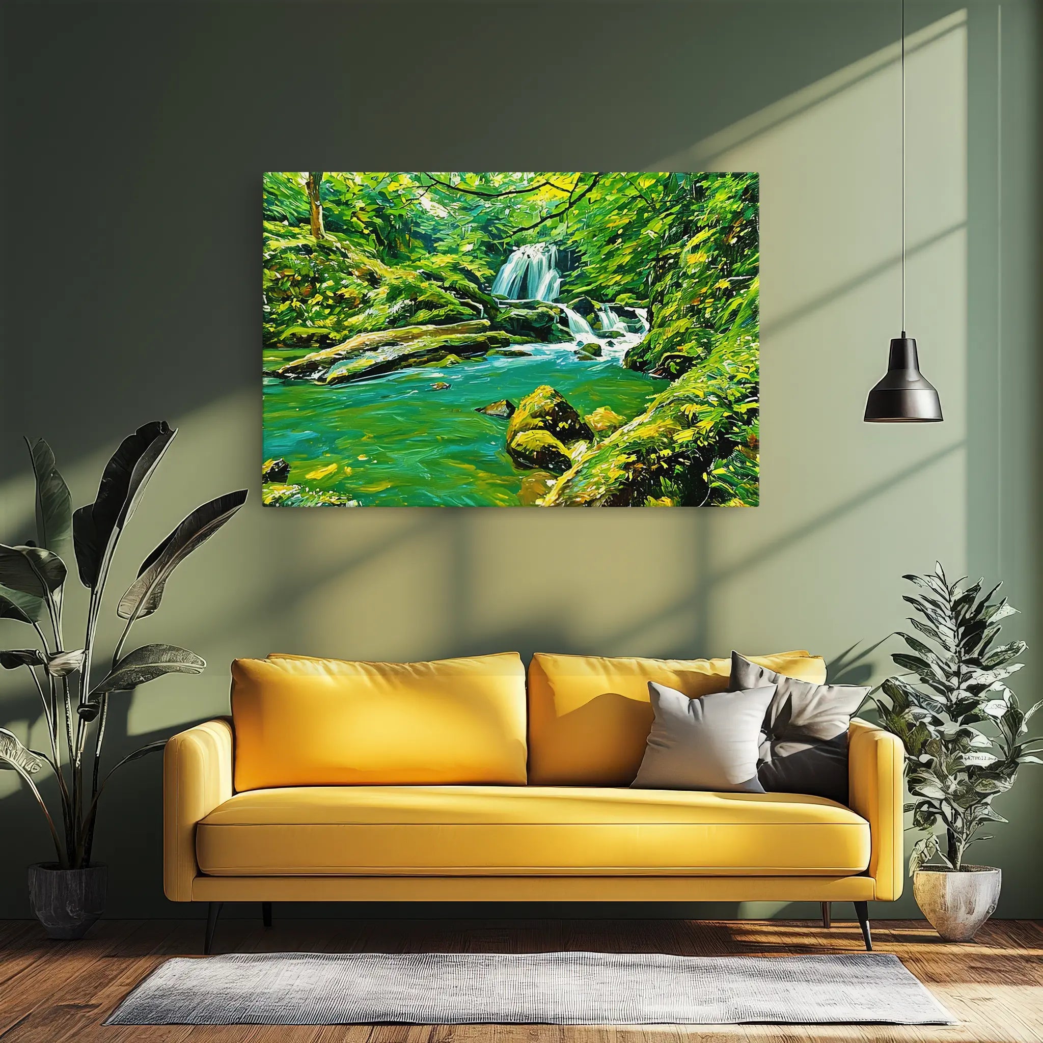 Green Forest Stream with Waterfall Giclée Print 323018 Visual Wall Art AR3:2H Giclée Print