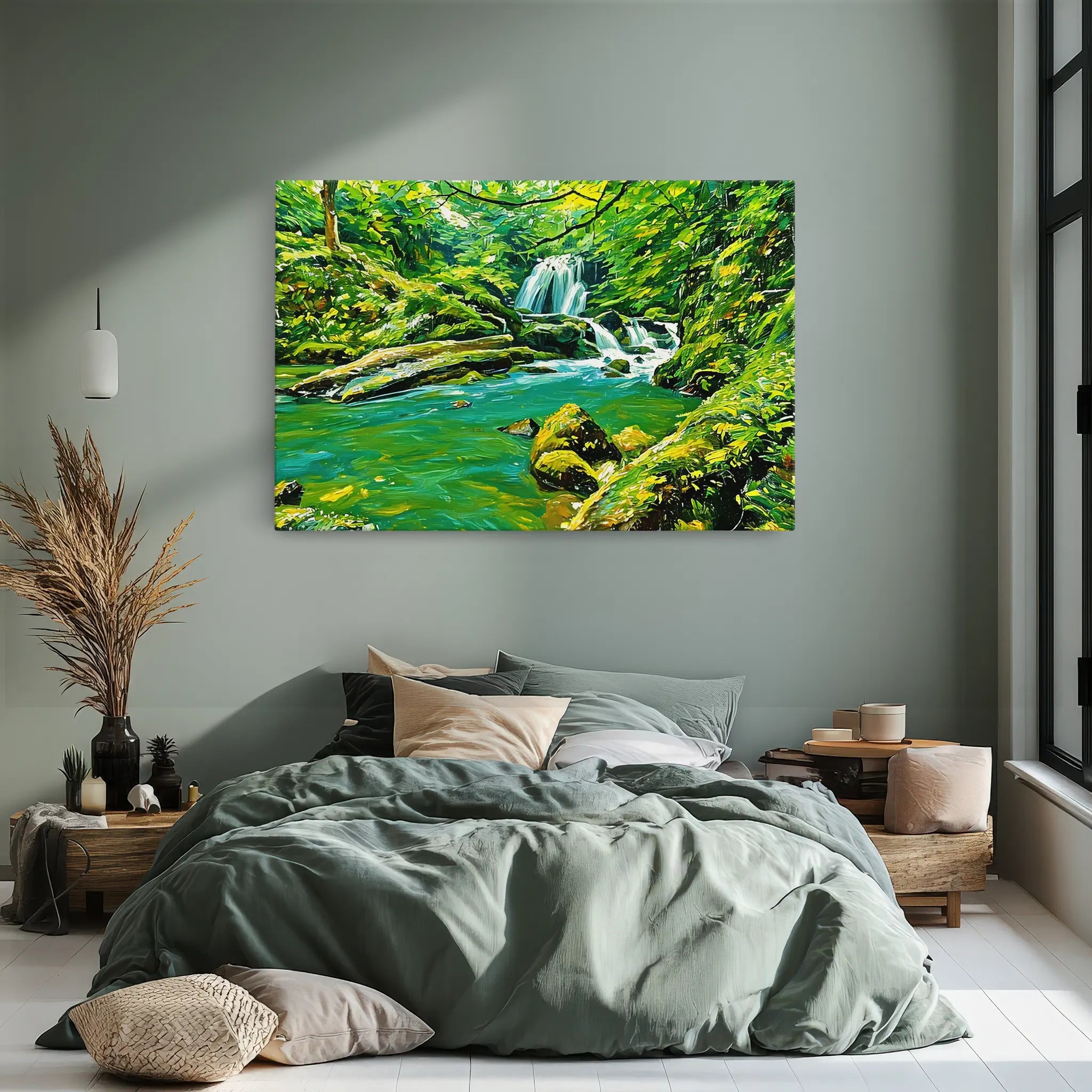 Green Forest Stream with Waterfall Giclée Print 323018 Visual Wall Art AR3:2H Giclée Print