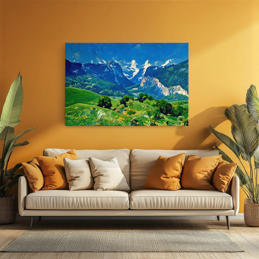 Green Hills and Snow-Capped Mountains Giclée Print 323019 Visual Wall Art AR3:2H Giclée Print