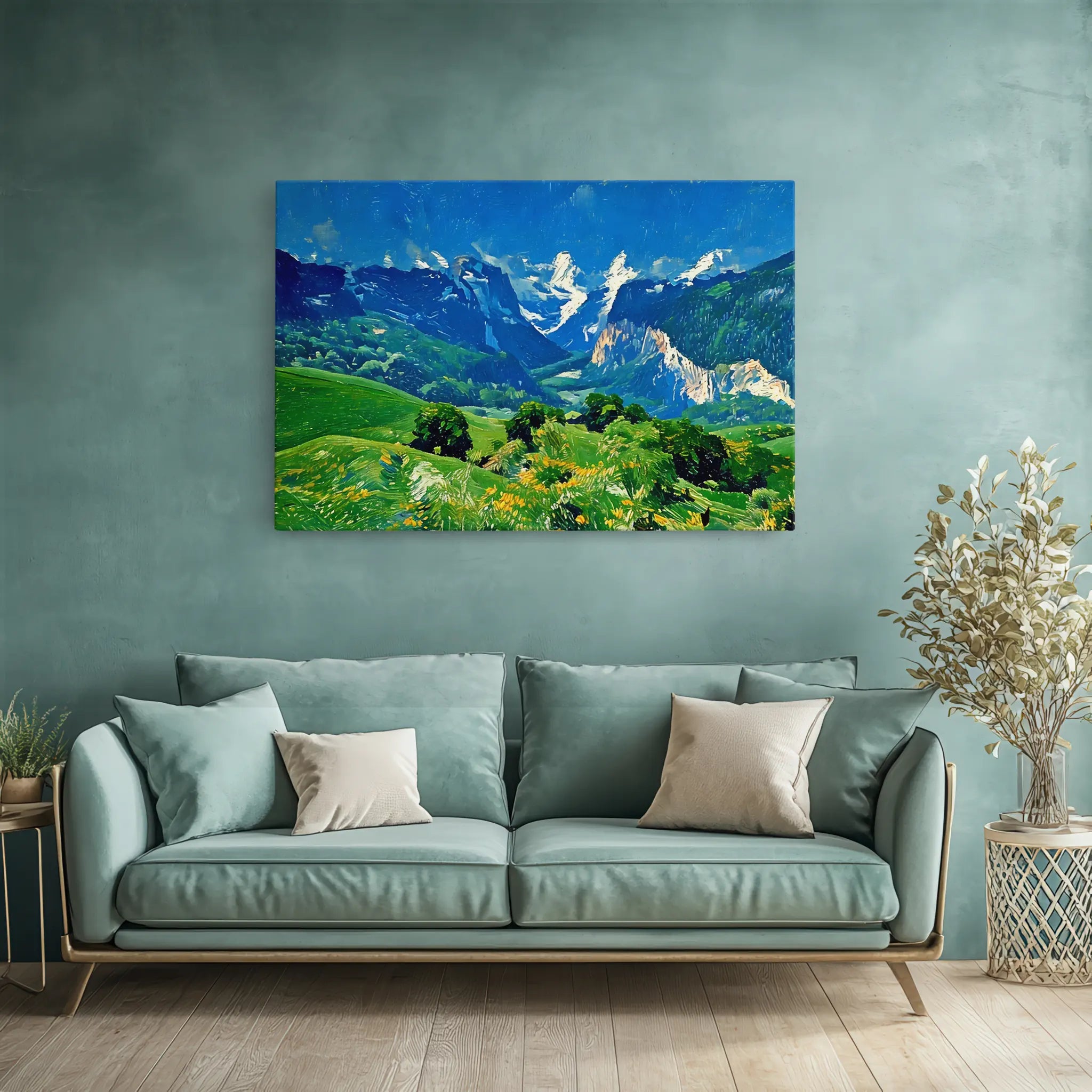 Green Hills and Snow-Capped Mountains Giclée Print 323019 Visual Wall Art AR3:2H Giclée Print