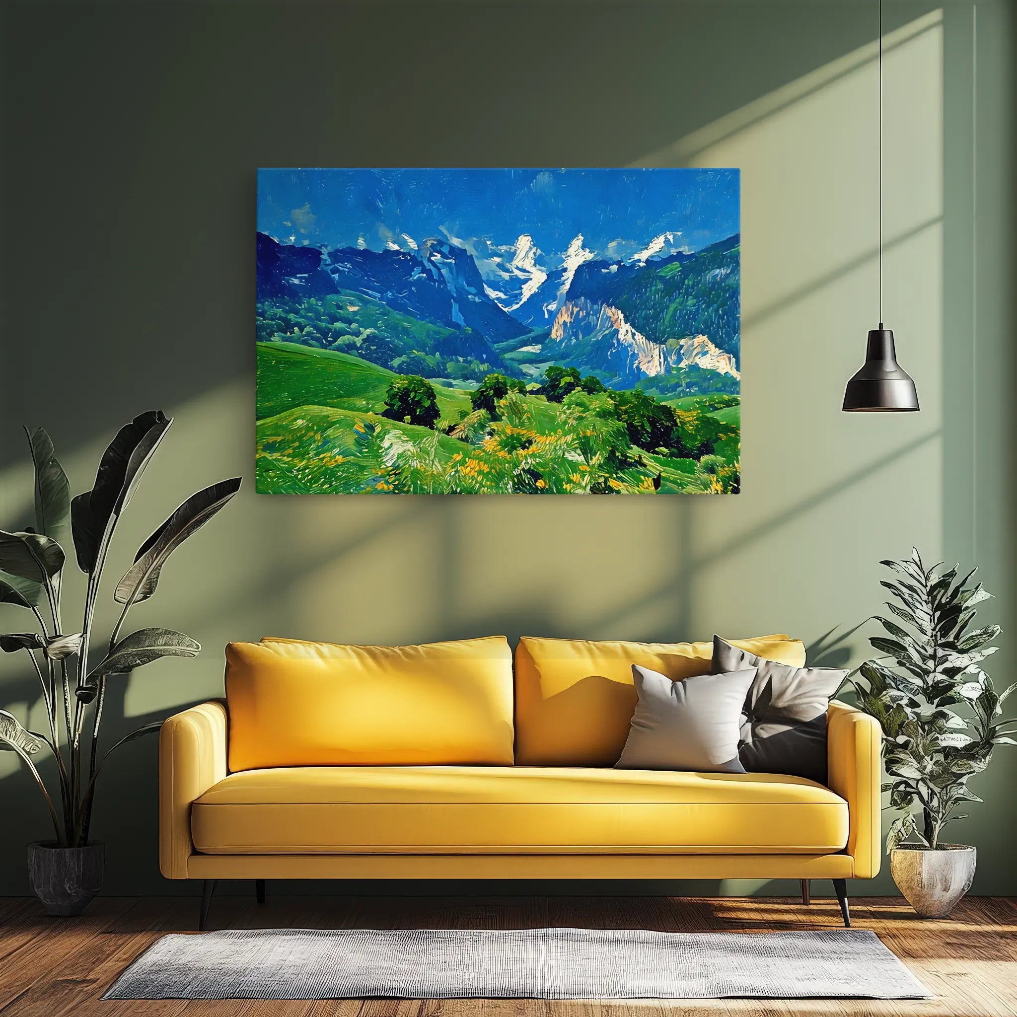 Green Hills and Snow-Capped Mountains Giclée Print 323019 Visual Wall Art AR3:2H Giclée Print
