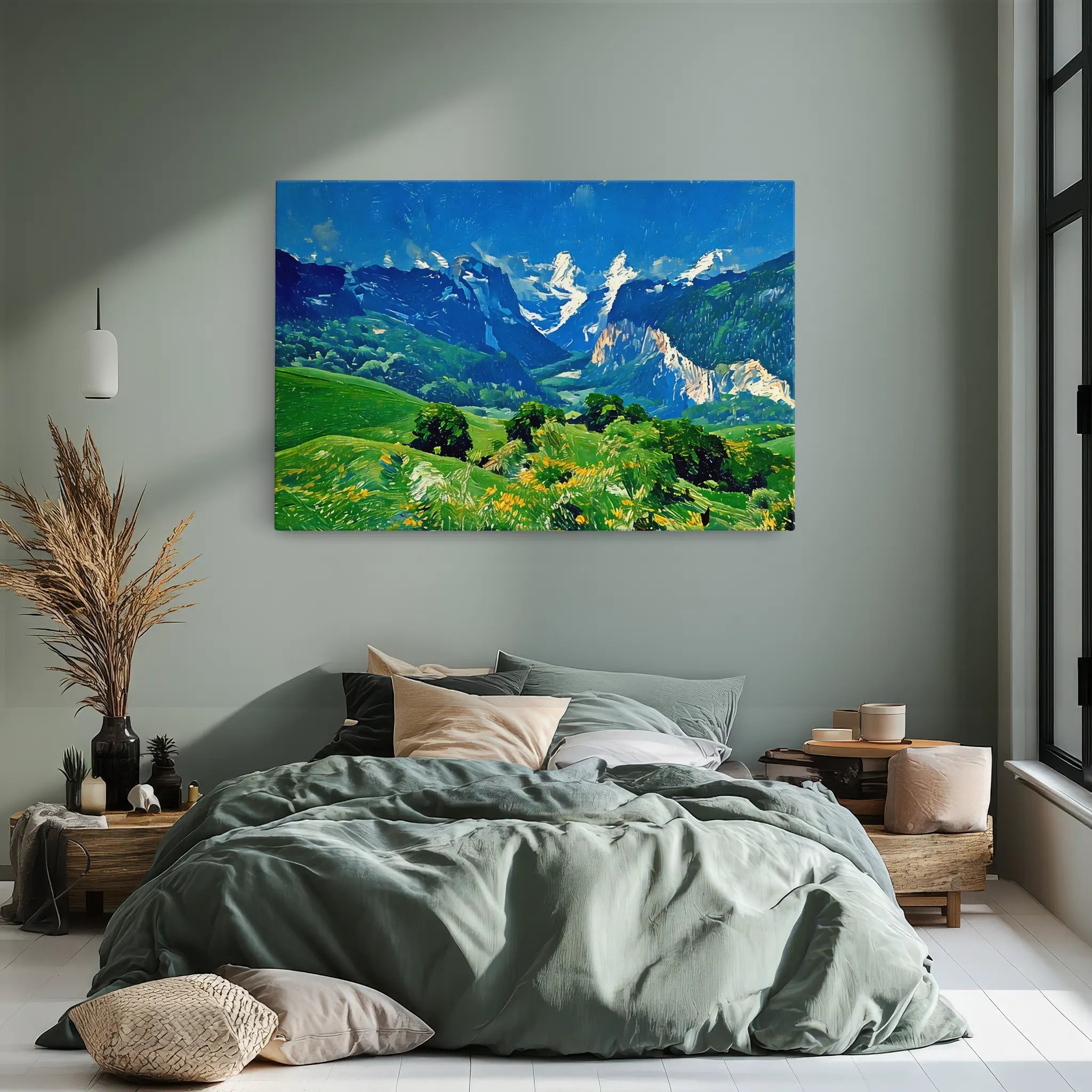 Green Hills and Snow-Capped Mountains Giclée Print 323019 Visual Wall Art AR3:2H Giclée Print