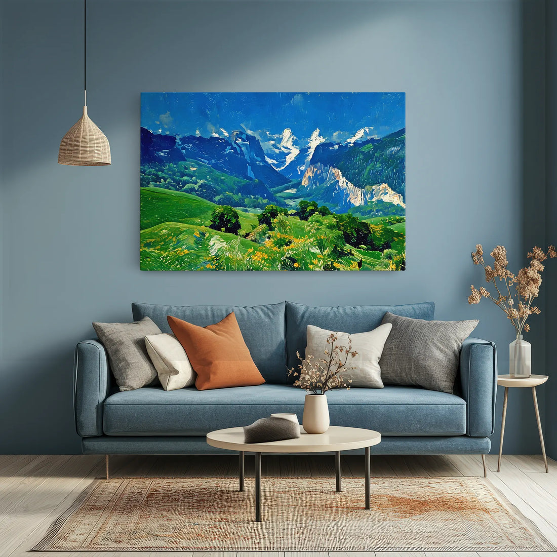 Green Hills and Snow-Capped Mountains Giclée Print 323019 Visual Wall Art AR3:2H Giclée Print