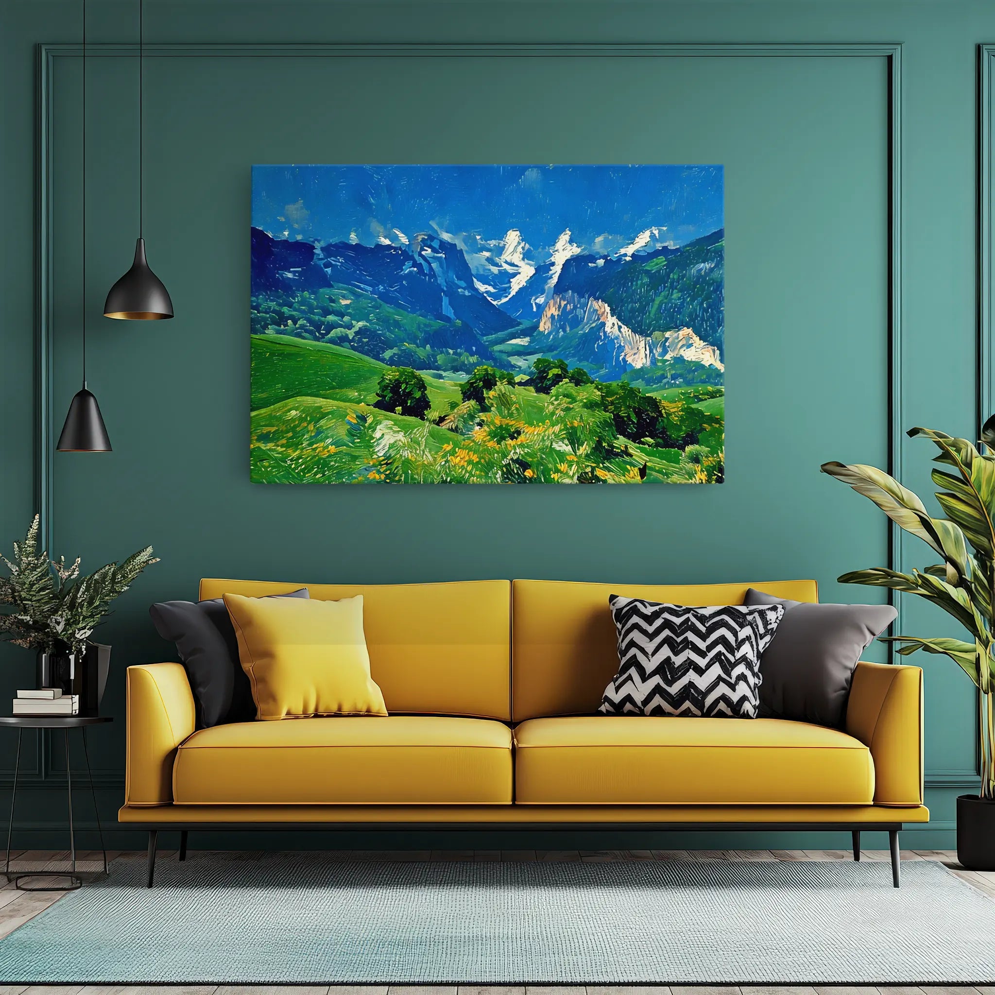 Green Hills and Snow-Capped Mountains Giclée Print 323019 Visual Wall Art AR3:2H Giclée Print