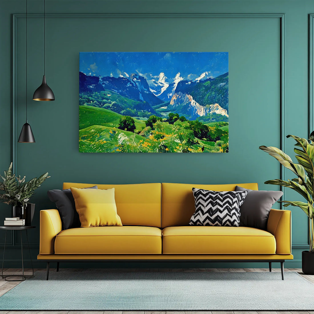 Green Hills and Snow-Capped Mountains Giclée Print 323019 Visual Wall Art AR3:2H Giclée Print