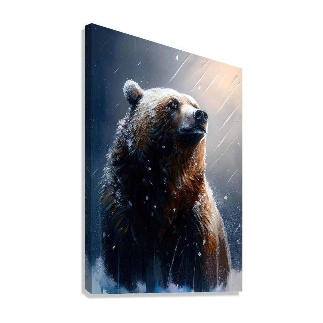 Grizzly In Snow, Brown Bear Animal Art Print 23503 Giclée Stretched Canvas Print Visual Wall Art