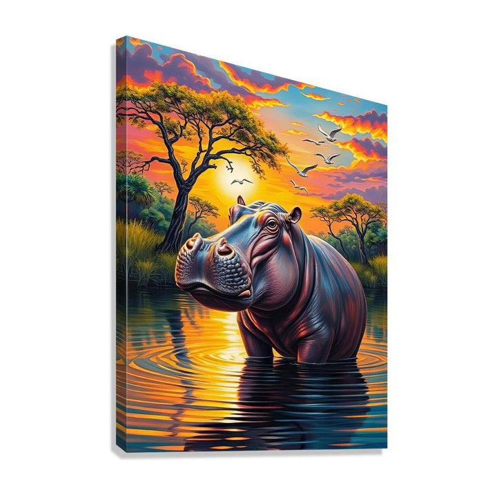 Hippo Portrait Standing In Water, Animal Art Print 34815 Giclée Stretched Canvas Print Visual Wall Art