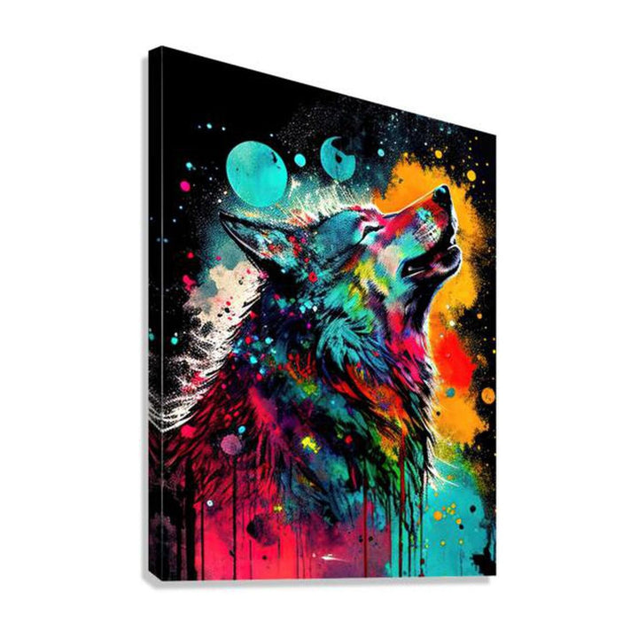 Howling Wolf Ink Splatter, Animal Art Print 34104 Giclée Stretched Canvas Print Visual Wall Art