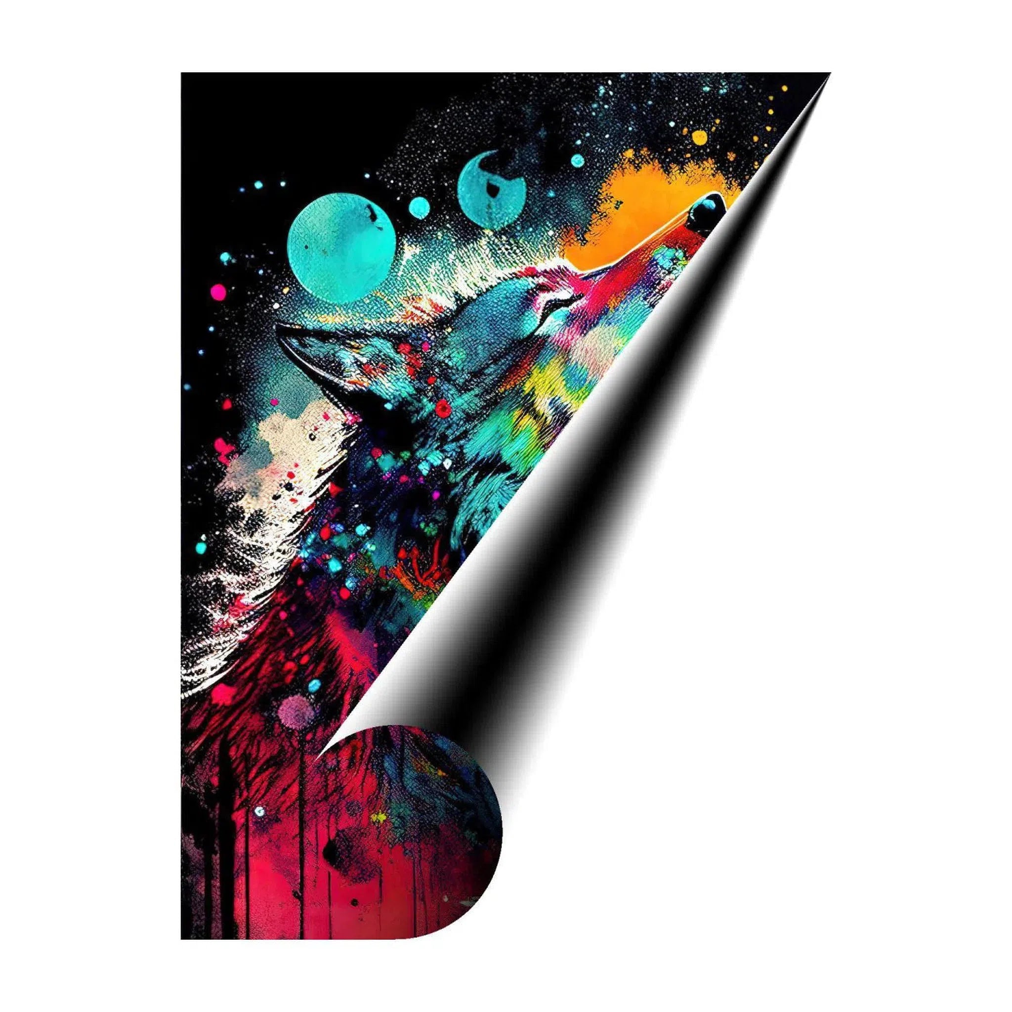 Howling Wolf Ink Splatter, Animal Art Print 34104 Giclée Rolled Canvas Print Visual Wall Art