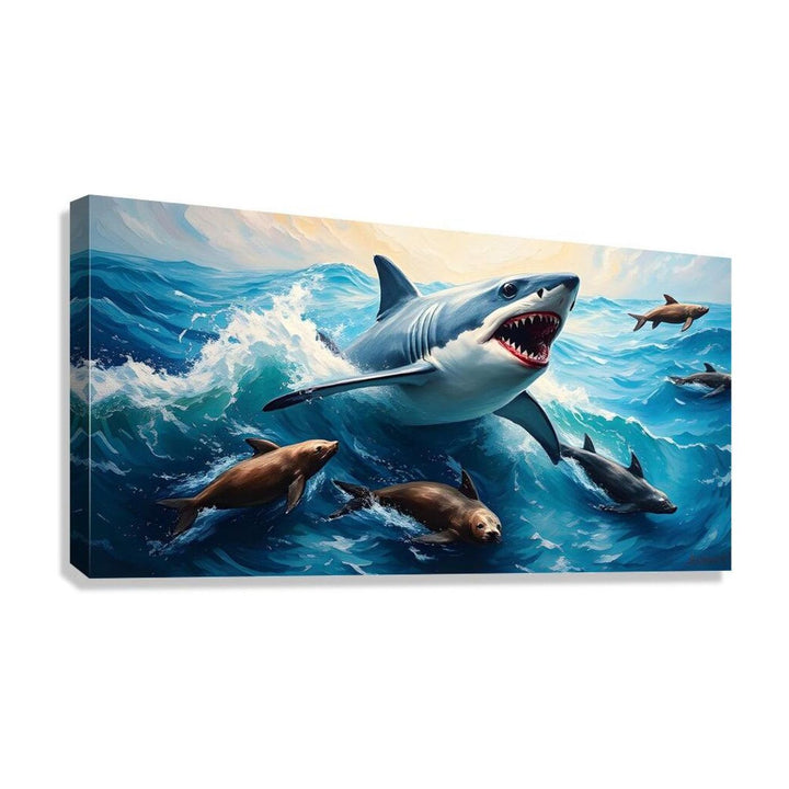 Hungry Shark Hunting, Animal Art Print 21403 Giclée Stretched Canvas Print Visual Wall Art