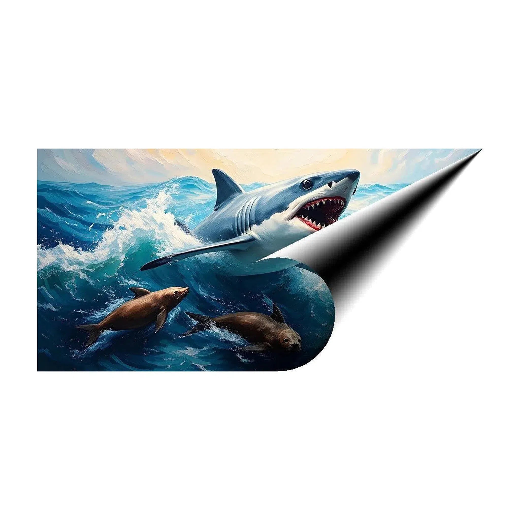 Hungry Shark Hunting, Animal Art Print 21403 Giclée Fine Art Matte Paper Print Visual Wall Art