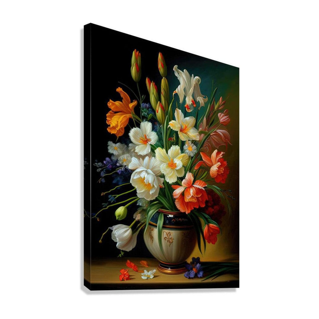 Illustration Of Flowers, Still Life Nature Art Print 23603 Giclée Stretched Canvas Print Visual Wall Art