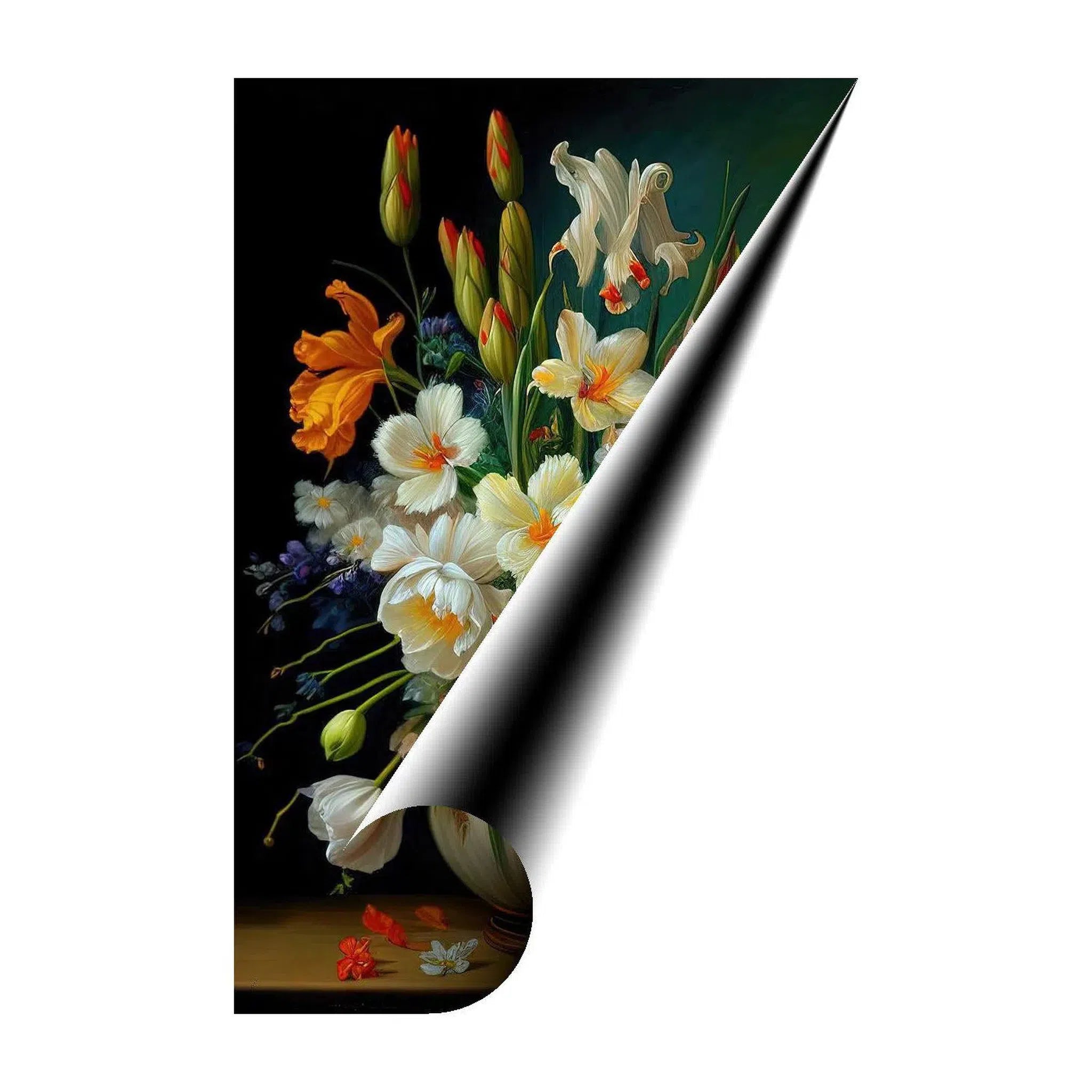 Illustration Of Flowers, Still Life Nature Art Print 23603 Giclée Rolled Canvas Print Visual Wall Art